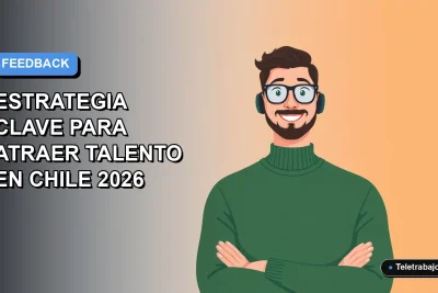 Ilustración vectorial plana de un trabajador masculino de tecnología con suéter verde, sobre un fondo degradado azul y gris claro, representando la importancia del feedback en procesos de selección en Chile.