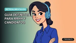 Ilustración plana corporativa de una mujer profesional de tecnología con blusa azul, sonriendo, sobre fondo degradado azul verdoso. Espacio negativo a la izquierda.