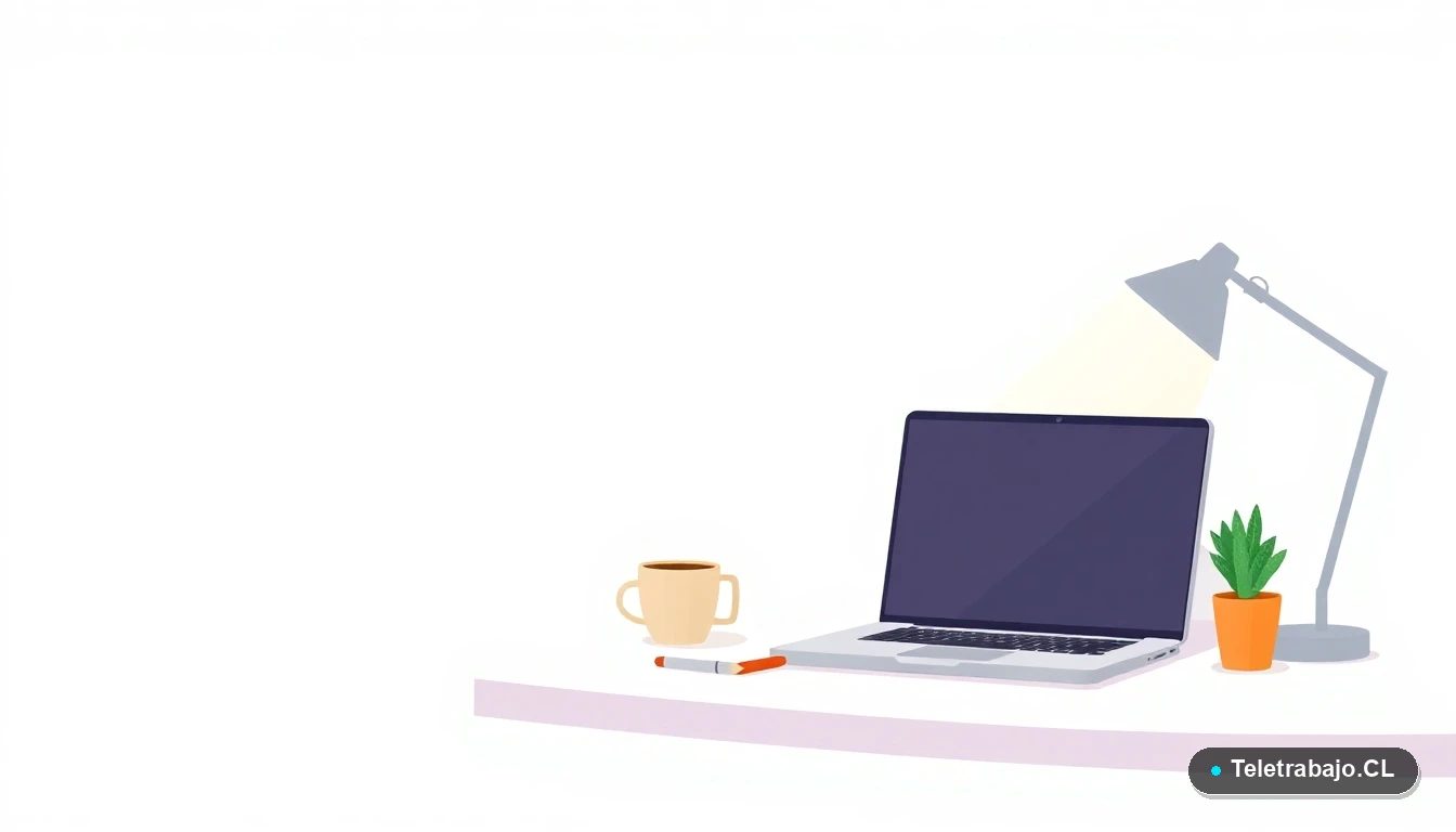 Escritorio moderno minimalista con laptop, cuaderno, taza de café y planta, sobre fondo degradado menta, concepto de estudio y capacitación online para inglés.