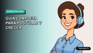 Ilustración plana corporativa de una mujer profesional de teletrabajo con blusa azul, sonriendo, sobre fondo degradado verde azulado. Concepto de financiamiento SENCE 2026 para Pymes.