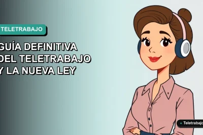 Ilustración plana corporativa de mujer chilena trabajando remotamente con fondo degradado azul verdoso, representando la nueva ley de teletrabajo 2026.