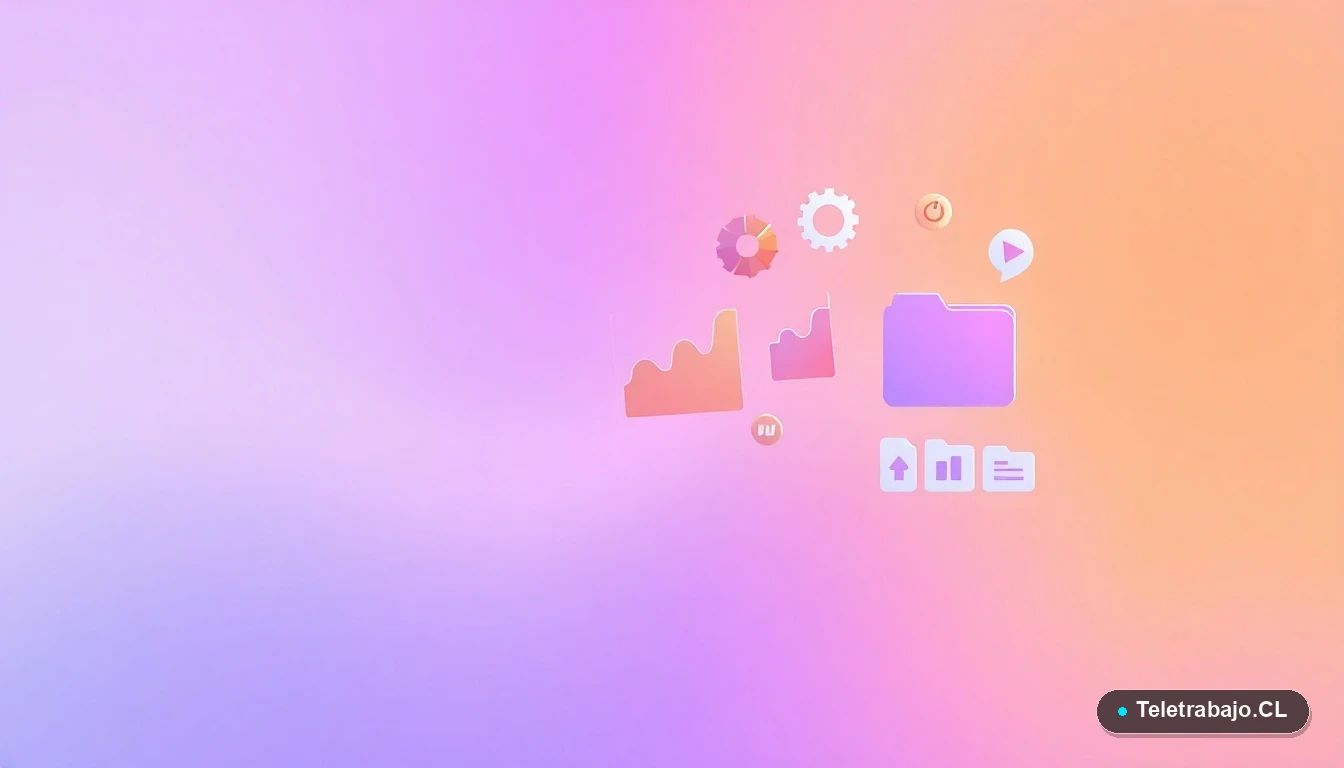 Elementos de interfaz de usuario abstractos y coloridos, gráficos y engranajes flotantes en estilo ilustración plana, concepto de tecnología y productividad.