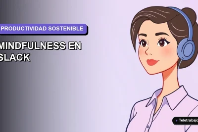Ilustración vectorial plana premium que muestra a una trabajadora remota con una expresión serena, representando la integración de mindfulness en el flujo de trabajo digital de Slack. Fondo con gradiente suave.