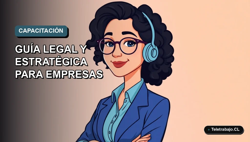 Ilustración plana corporativa de una trabajadora chilena sonriente con blusa azul, sobre fondo degradado azul grisáceo, concepto de formación profesional 2026.