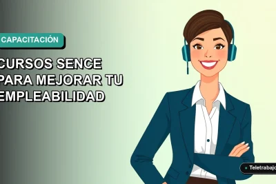 Ilustración plana vectorial de una mujer profesional con blusa blanca y chaqueta azul, sonriendo, sobre un fondo degradado suave de color verde azulado. Representa la formación digital para mejorar la empleabilidad en Chile.