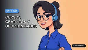 Ilustración plana corporativa de una mujer profesional con blusa azul y lentes sonriendo, sobre fondo degradado azul y blanco, para formación ERTE.