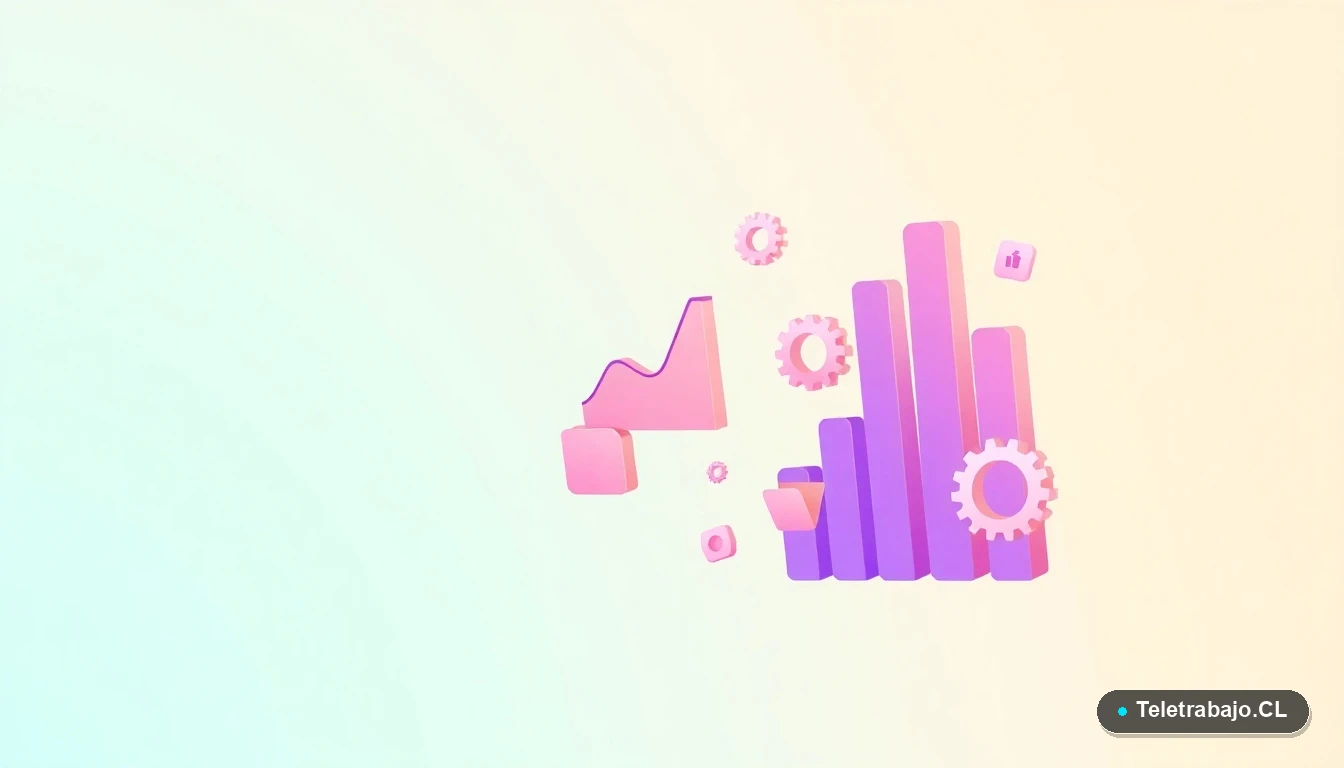 Composición abstracta de interfaz de usuario con gráficos, engranajes y carpetas flotantes en tonos lavanda y durazno, sobre fondo degradado verde menta, concepto de formación digital ERTE.