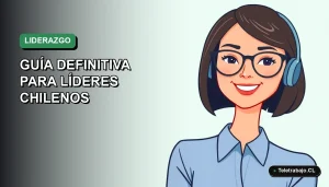 Ilustración vectorial plana de una líder chilena sonriente con blusa azul, sobre fondo degradado verde suave, para portada de guía de liderazgo 2026.
