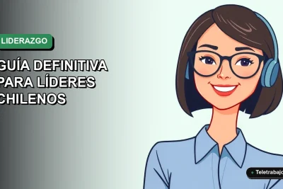 Ilustración vectorial plana de una líder chilena sonriente con blusa azul, sobre fondo degradado verde suave, para portada de guía de liderazgo 2026.