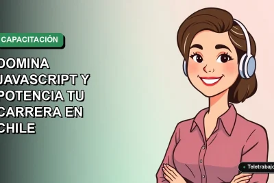 Ilustración vectorial plana de una mujer profesional chilena sonriendo, con fondo degradado verde, representando cursos SENCE de programación JavaScript para 2026.