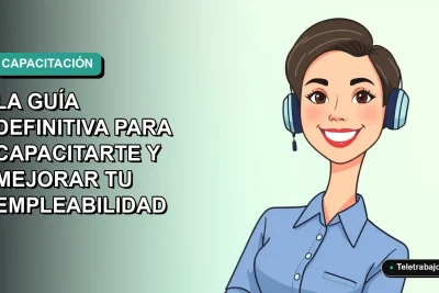 Ilustración plana corporativa de una mujer profesional chilena sonriente, con blusa azul y corte de pelo moderno, sobre fondo degradado verde menta. Representa capacitación y empleabilidad.