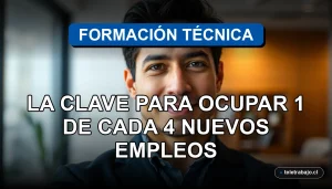 Fotografía profesional de un ejecutivo hispano sonriendo en una oficina moderna, representando el futuro laboral y la formación técnica en Chile para el año 2026.