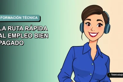 Ilustración vectorial plana de una mujer profesional chilena sonriente, con blusa azul y corte de pelo moderno, sobre fondo degradado suave. Representa el éxito laboral tras una formación técnica.