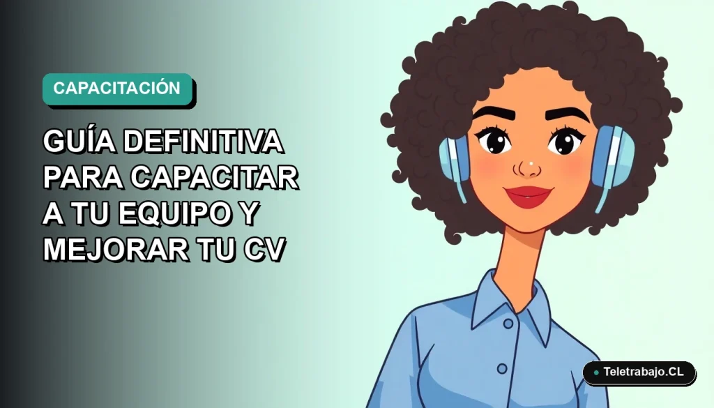 Ilustración plana corporativa de una mujer profesional de teletrabajo con blusa azul, sobre fondo degradado verde azulado, concepto de capacitación y franquicia tributaria SENCE para empresas.