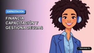 Ilustración plana corporativa de una mujer profesional de teletrabajo con blusa azul, sobre fondo degradado lila y azul, representando la gestión de la Franquicia Tributaria SENCE.