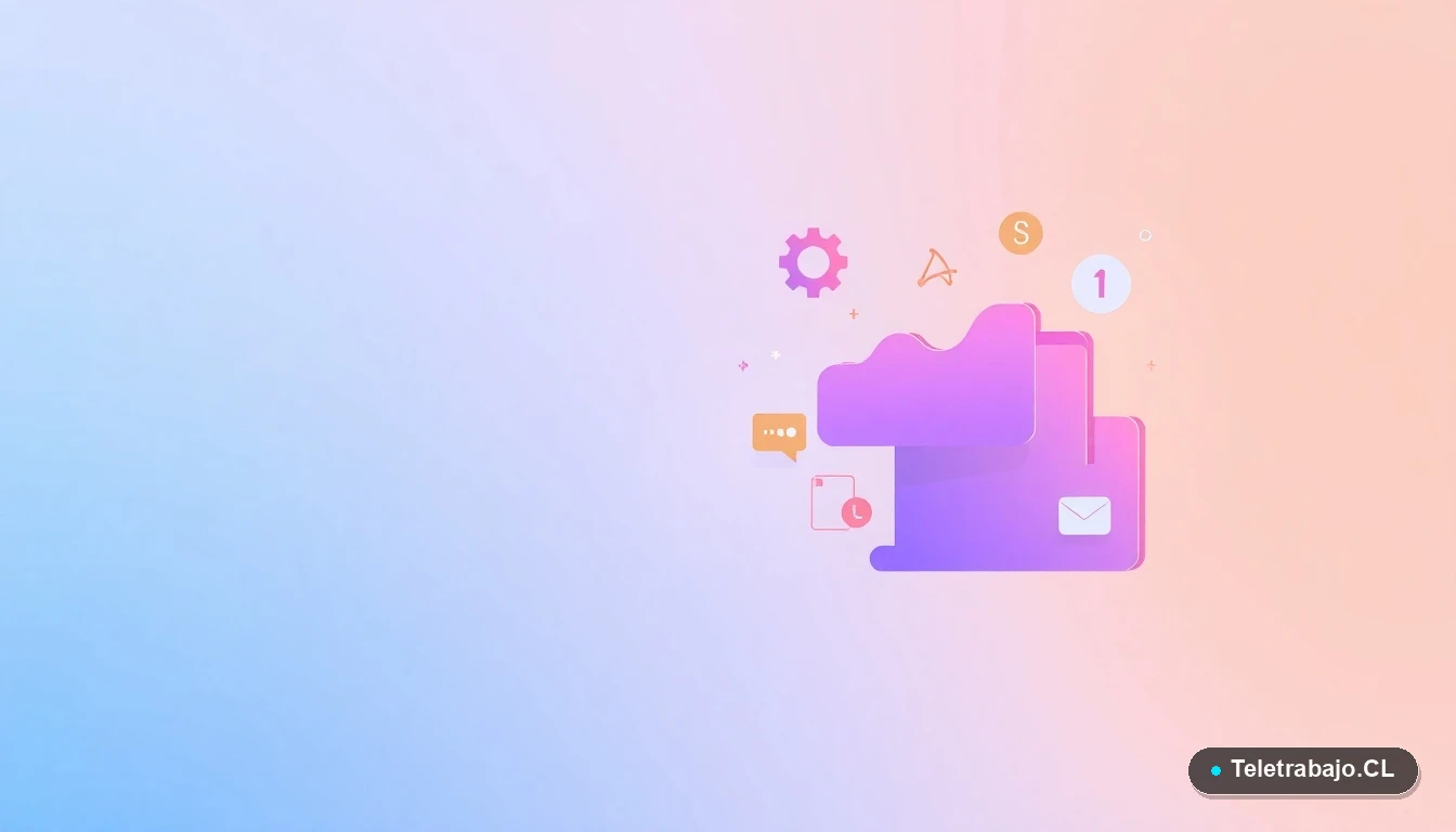 Composición abstracta de interfaz de usuario tecnológica con gráficos flotantes y engranajes estilizados, representando habilidades digitales para el futuro laboral en Chile.