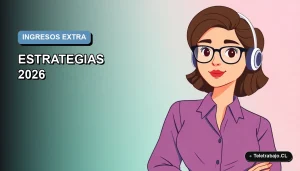 Ilustración vectorial plana de una mujer profesional trabajando de forma remota, con fondo degradado azul y espacio negativo.