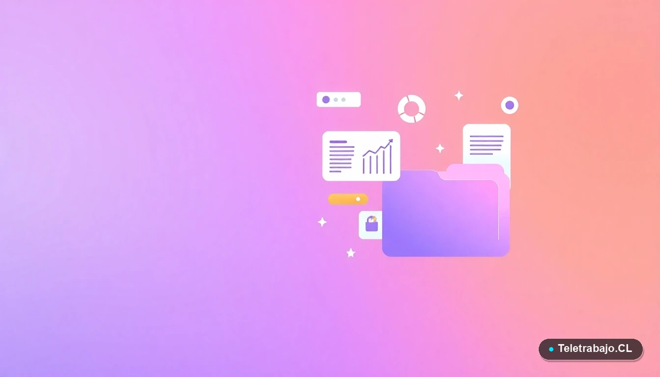 Composición abstracta de interfaz de usuario tecnológica con gráficos y iconos flotantes, sobre fondo degradado lavanda.