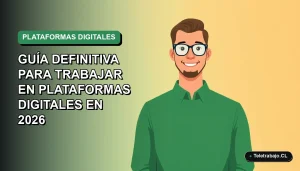 Ilustración vectorial plana de un trabajador masculino de la economía gig en Chile, con suéter verde, frente a un fondo degradado vacío.