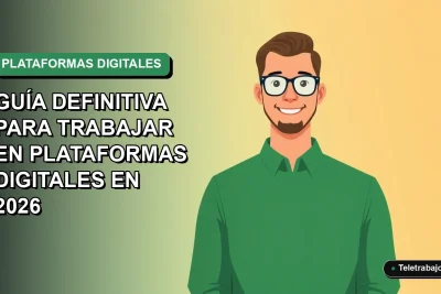 Ilustración vectorial plana de un trabajador masculino de la economía gig en Chile, con suéter verde, frente a un fondo degradado vacío.