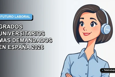 Ilustración vectorial plana de una mujer profesional de tecnología, con blusa azul y corte de bob, sobre fondo degradado azul y blanco, representando las carreras universitarias con más futuro en Chile.
