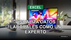Gráficos combinados de Excel mostrando datos laborales en pantalla de laptop moderna en oficina en casa