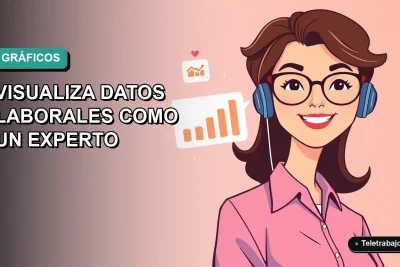 Ilustración plana corporativa de una trabajadora remota sonriente junto a gráficos combinados de Excel en fondo degradado azul verdoso.