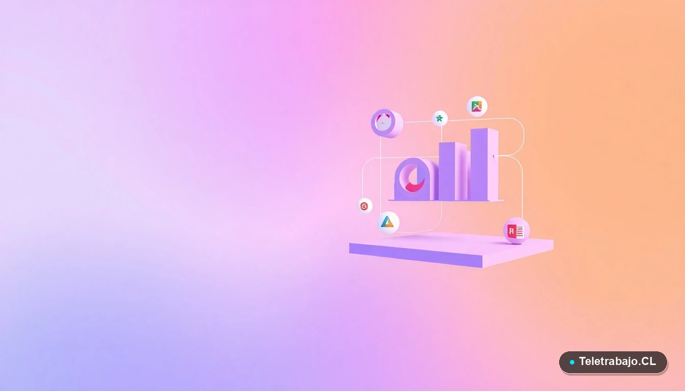 Elementos de interfaz de usuario abstractos y gráficos flotantes estilo Excel sobre fondo degradado lila, representando el análisis de datos dinámicos.