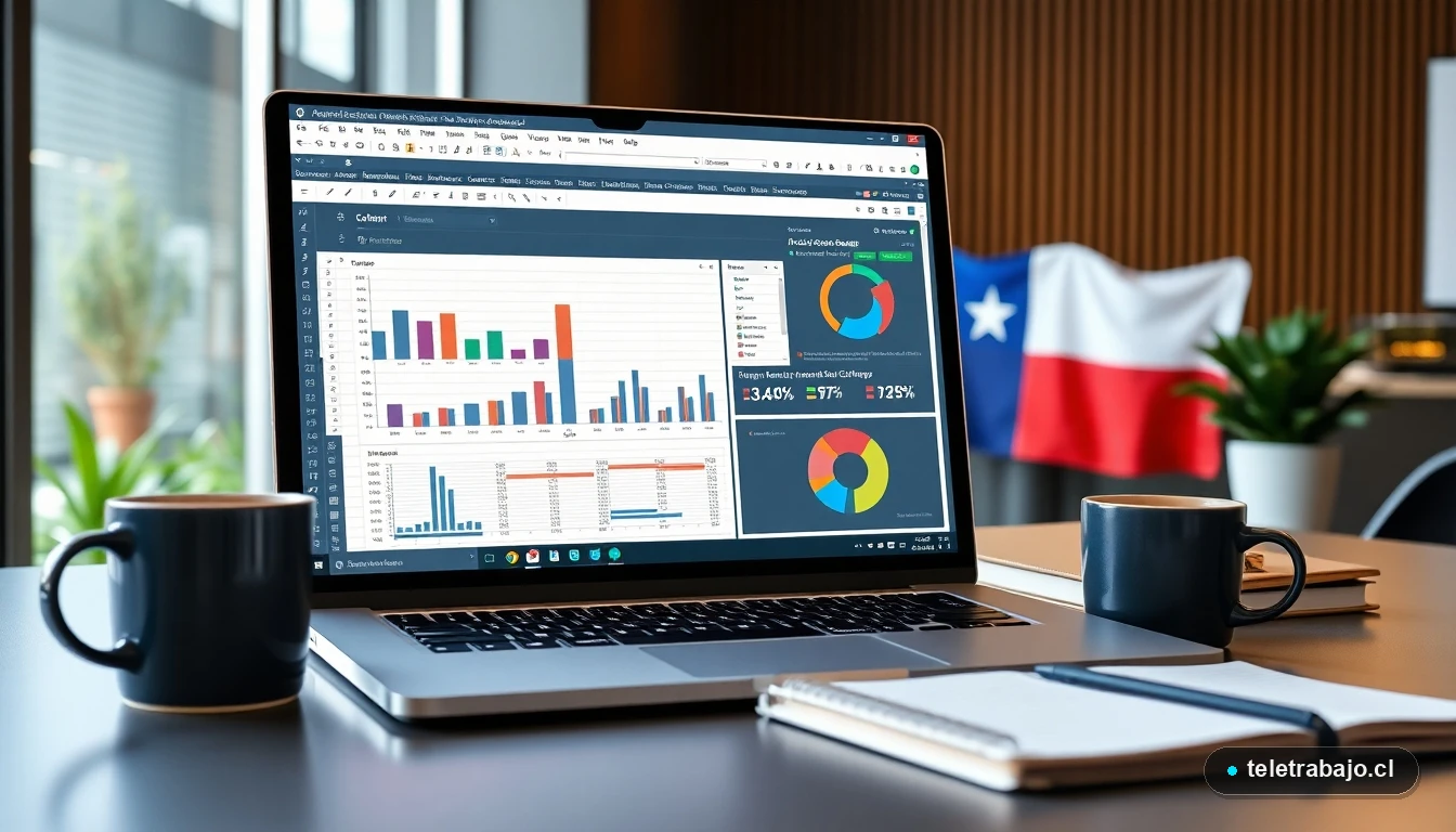 Pantalla de Excel mostrando diferentes tipos de gráficos profesionales en un escritorio moderno en Chile