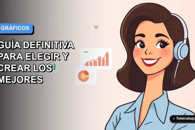 Ilustración vectorial plana de una profesional remota sonriente con blusa azul, junto a iconos de gráficos de Excel, sobre fondo degradado azul y blanco.