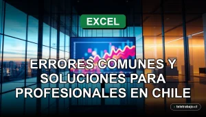 Profesional chileno analizando gráficos abstractos de colores en Excel 2026 en una oficina moderna.
