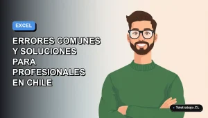 Ilustración vectorial plana de un trabajador profesional masculino en Chile, con suéter verde, junto a gráficos de Excel modernos. Fondo con gradiente suave azul y gris.