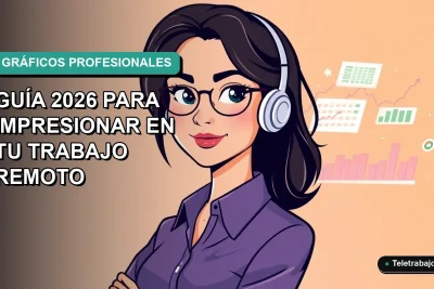 Ilustración plana corporativa de mujer profesional trabajando remotamente con gráficos de Excel en pantalla, fondo degradado azul verdoso.