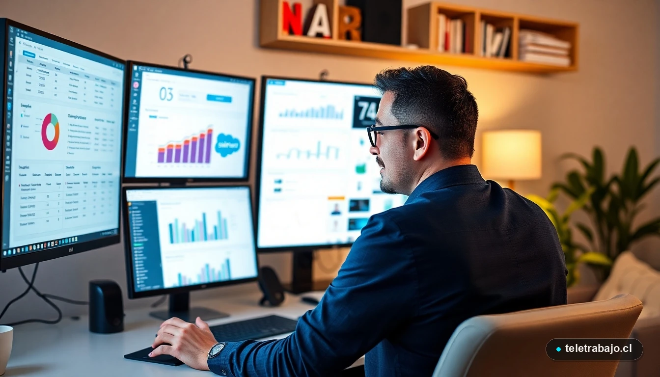 Profesional chileno aplicando estrategias de growth hacking digital desde su espacio de teletrabajo para mejorar su empleabilidad.