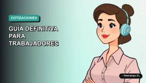 Ilustración plana corporativa de una trabajadora remota en Chile consultando información sobre los grupos de cotización 2026.