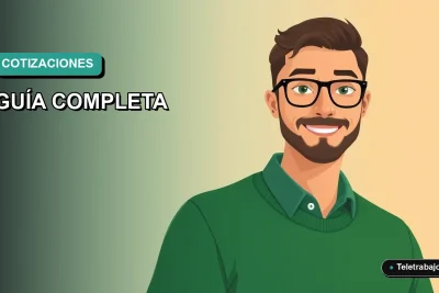 Ilustración plana corporativa de un trabajador masculino de tecnología con suéter verde, sobre fondo degradado azul verdoso, explicando los grupos de cotización de la Seguridad Social.