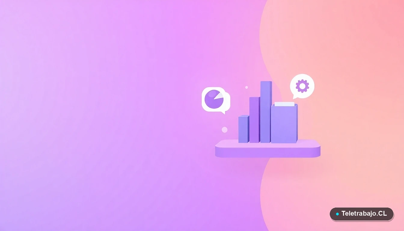 Composición abstracta de interfaz de usuario con gráficos y carpetas flotantes en estilo vectorial plano, sobre fondo degradado lila y durazno, representando datos de la Seguridad Social.