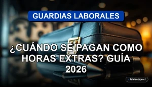 Guía legal sobre el pago de horas extras para guardias en Chile, sobre fondo de elementos corporativos abstractos.