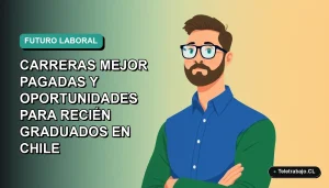 Ilustración vectorial plana de un hombre profesional con camisa azul y suéter verde, sobre fondo degradado teal, representando carreras tecnológicas bien remuneradas en Chile.