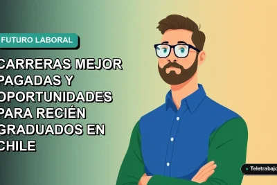 Ilustración vectorial plana de un hombre profesional con camisa azul y suéter verde, sobre fondo degradado teal, representando carreras tecnológicas bien remuneradas en Chile.