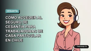 Ilustración vectorial plana de una trabajadora de casa particular sonriente, con fondo degradado azul verdoso. Guía para acceder al seguro de cesantía en Chile.