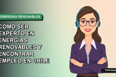 Ilustración plana corporativa de una mujer experta en energías renovables, con fondo de gradiente azul verdoso, estilo startup tecnológica chilena.