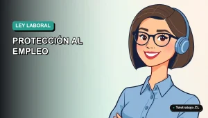 Ilustración vectorial plana moderna de una trabajadora chilena sonriente con blusa azul, representando la nueva ley de protección laboral 2026 en un fondo degradado verde azulado.