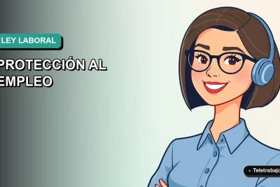 Ilustración vectorial plana moderna de una trabajadora chilena sonriente con blusa azul, representando la nueva ley de protección laboral 2026 en un fondo degradado verde azulado.