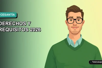 Ilustración plana vectorial de un trabajador chileno con suéter verde, sobre fondo degradado azul verdoso, representando el seguro de desempleo.