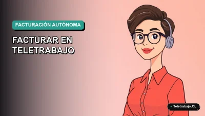 Ilustración plana de estilo Corporate Memphis de una mujer autónoma trabajando desde casa en Chile, con fondo degradado verde azulado.