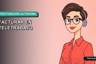 Ilustración plana de estilo Corporate Memphis de una mujer autónoma trabajando desde casa en Chile, con fondo degradado verde azulado.