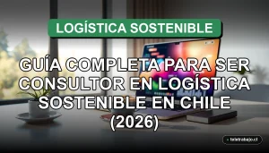 Guía para convertirse en consultor de logística sostenible en Chile, escritorio moderno con laptop y gráficos abstractos.