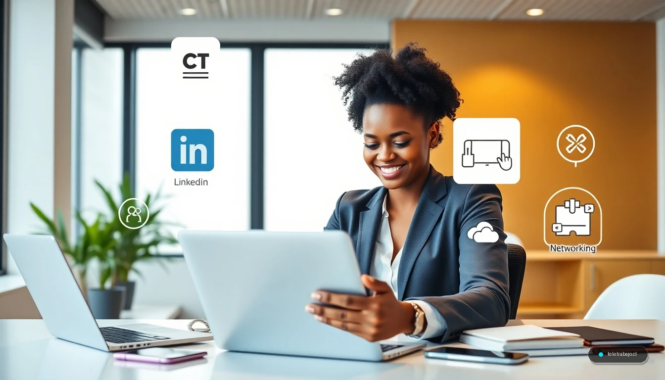 Profesional moderno utilizando herramientas digitales para la búsqueda de empleo en 2026