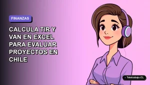 Guía definitiva 2026 para calcular la Tasa Interna de Retorno y Valor Actual Neto en Excel para evaluar proyectos de inversión en Chile, con ilustración plana de trabajadora.